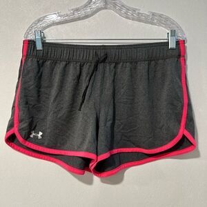 Under Armour Women’s HeatGear Athletic Shorts Large Gray w/ Pink Trim Running